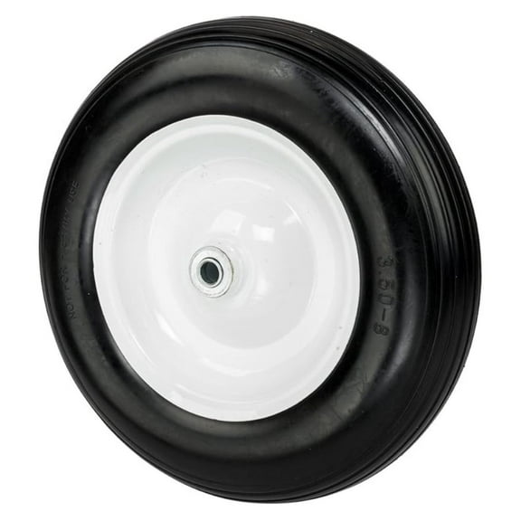 3.50-8 Wheelbarrow Tire - 14.5 Inch Flat Free Solid Rubber Tire with 5/8 Bearing & 3" Hub - Universal Wheel Replacement for Carts, Wagons, Yard Tools
