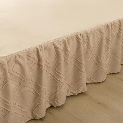 Bed Skirt King Size, Ruffled Bed Skirts with Split Corners, Boho King Bed Skirt 14 Inch Drop with Platform, Dust Ruffle, Light Camel, 14'' King