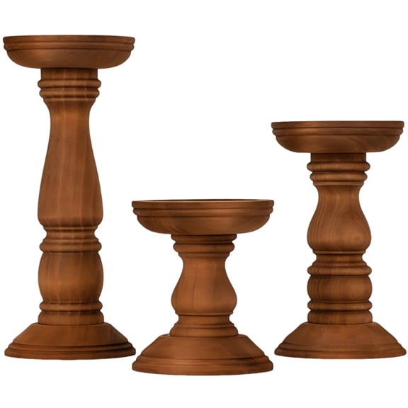 3 Pcs of Rustic Wood Candle Holders, Unique Pillar Candle Holders for Home Decor, Vintage Farmhouse Style, Great for Weddings, Dinners, and Festive Occasions