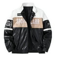 thumbnail image 2 of Tiweut Mens PU Leather Jackets Mens Racing Motor Graphic Long Sleeve Letter Print Zipper Oversized Unisex Streetwear Regular Blouses Khaki,4XL, 2 of 7