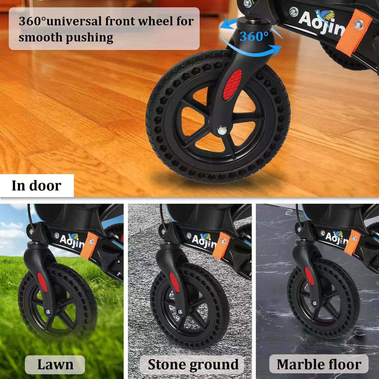 Aukfa Foldable Rollator Walkers with Seat,8" Big Wheels All Terrain Rolling Walker for Seniors,Blue