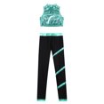 thumbnail image 3 of Hansber Kids Girls Metallic Mock Neck Crop Top with Leggings Dance Outfits Sports Gymnastic Workout Blue Green 8, 3 of 6