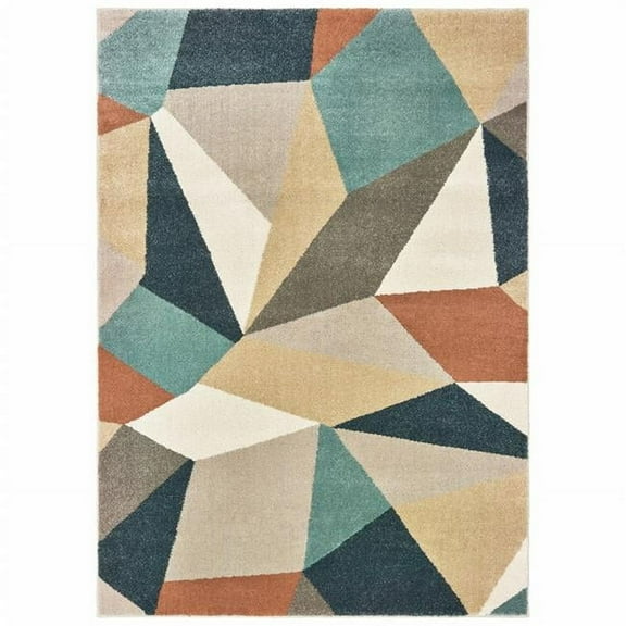 2 x 3 ft. Blue Green Beige Retro Wedge Indoor Area Rug - Blue - 2 x 3 ft.
