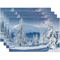 Snow Place Mats Set of 6 Snowy Scenery Drifting Snow Pine Trees Snow Capped Mountains Table Mat Table Mat Holiday Home Kitchen Table Decoration 12x18 Inch
