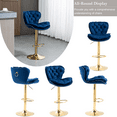 thumbnail image 2 of Swivel Bar Stools, Adjustable Height Bar Stools with Back and Golden Footrest, Upholstered Barstools, Modern Velvet Tufted Chairs for Kitchen Island(Navy,Set of 8), 2 of 9