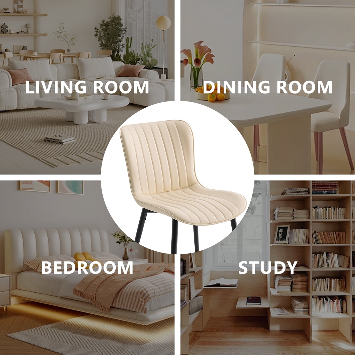 Modern Dining Chairs Set of 4, PU Leather Upholstered Kitchen Side Chairs with High Backrest, Heavy Duty, Cushions & Durable Metal Legs with Adjustable Feet for Kitchen, Dining Room,Restaurant,Beige