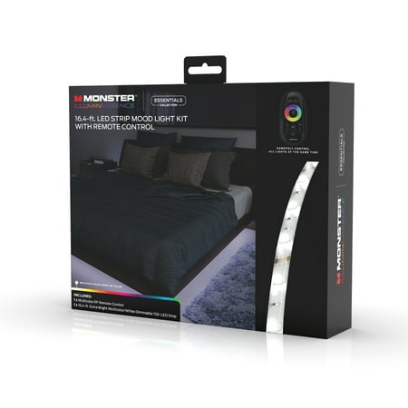 Monster Illuminessence 16.4' LED Strip Mood Light Kit Power with 12V DC Adapter and Premium RF Touch Remote