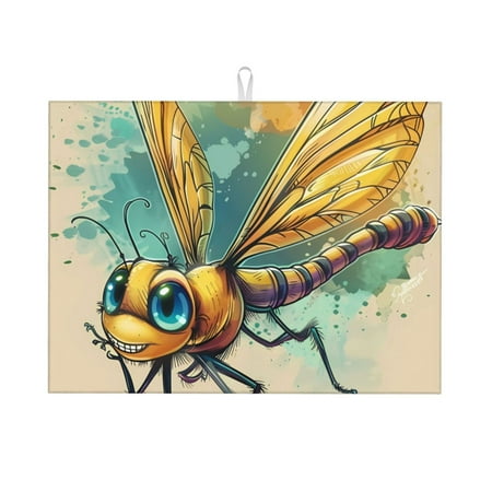

Ocsxa Cartoon Dragonfly Art Dish Drying Mat for Kitchen Counter Coffee Bar Coffee Station Accessories Absorbent Coffee Mat Kitchen Drying Mat Easy Clean 18x24 Inch