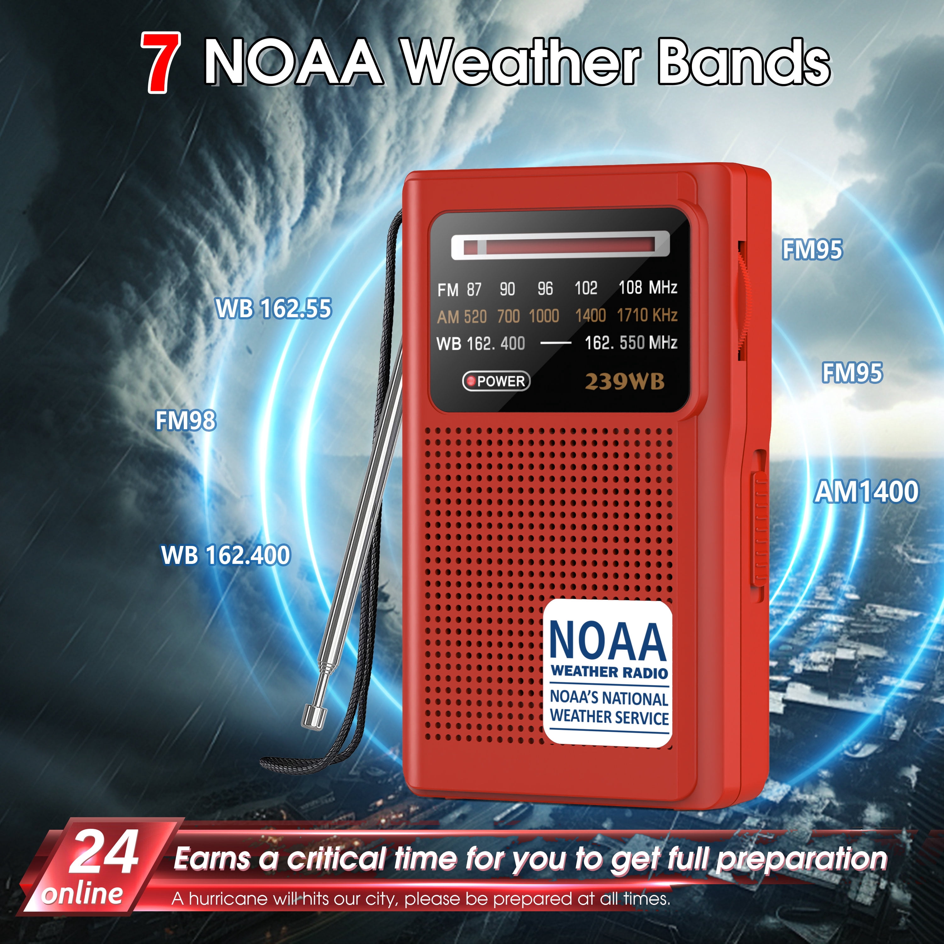Jazmm NOAA Weather Radio, Battery Operated Transistor Radio with 3.5mm Stereo Earphone Jack, Best Reception, Powered by 2 AA Batteries for Emergency, Outdoor & Home Use (Red)
