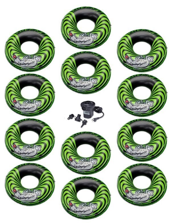 INTEX River Rat Inflatable Floating Tube Raft (Set of 12) & Quick Fill Air Pump by Intex