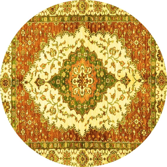 Ahgly Company Indoor Round Abstract Yellow Modern Area Rugs, 7' Round