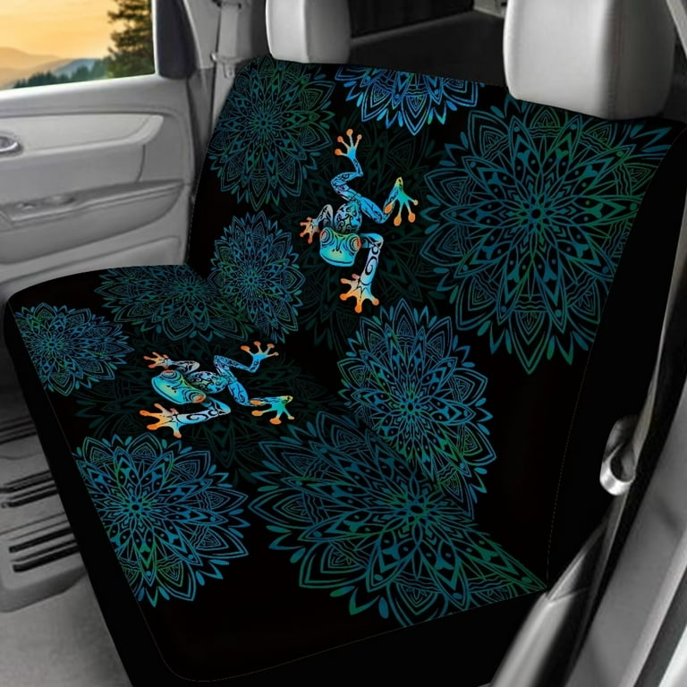 Kuiforti Boho Flower Auto Seat Covers Full Set Front And Rear Split Bench For Cars Stretch Polyester Fabric Cover Car Seat Protectors Universal Fit
