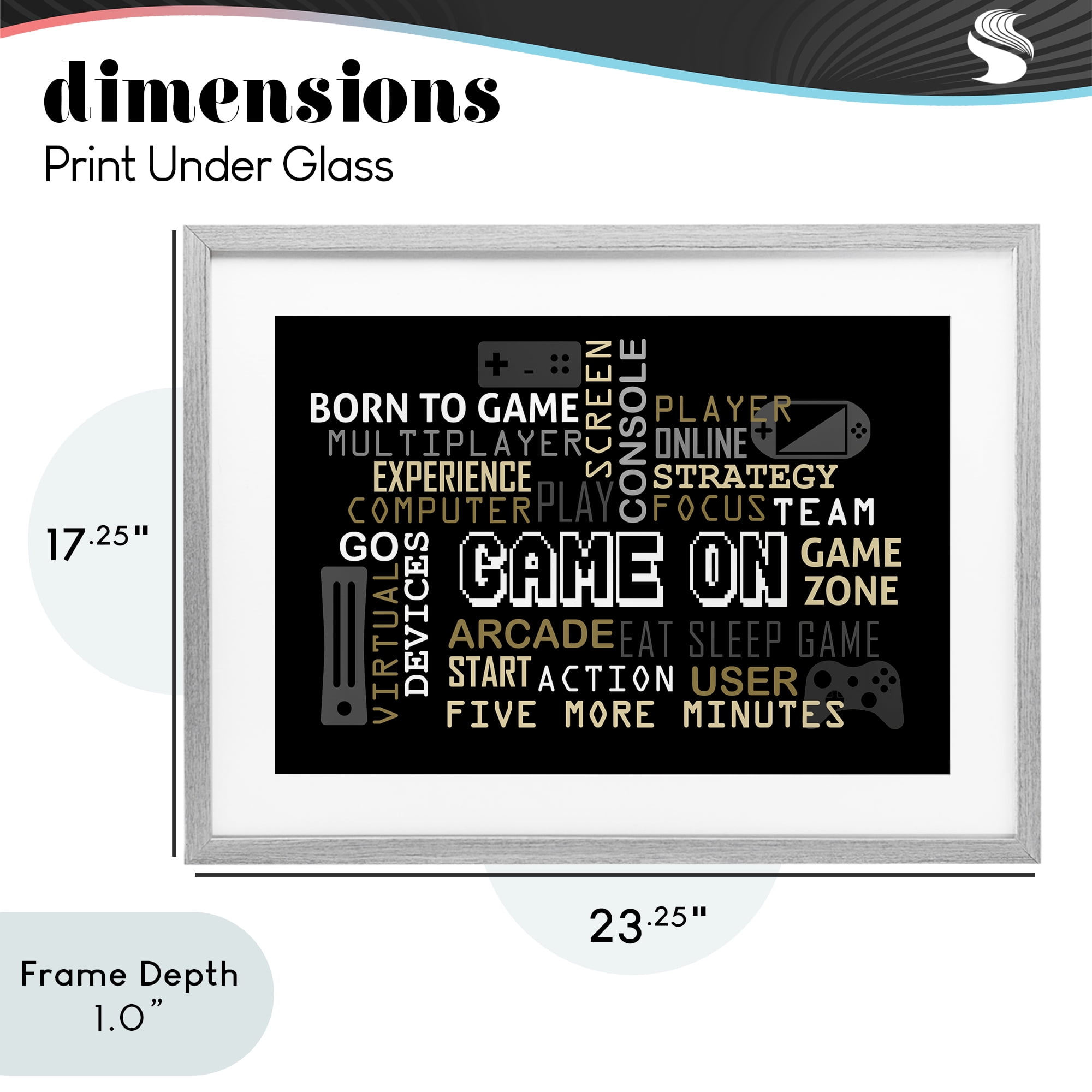 Stupell Industries Game On Gamer Typography Gray Framed Print Under Glass, design by Kim Allen