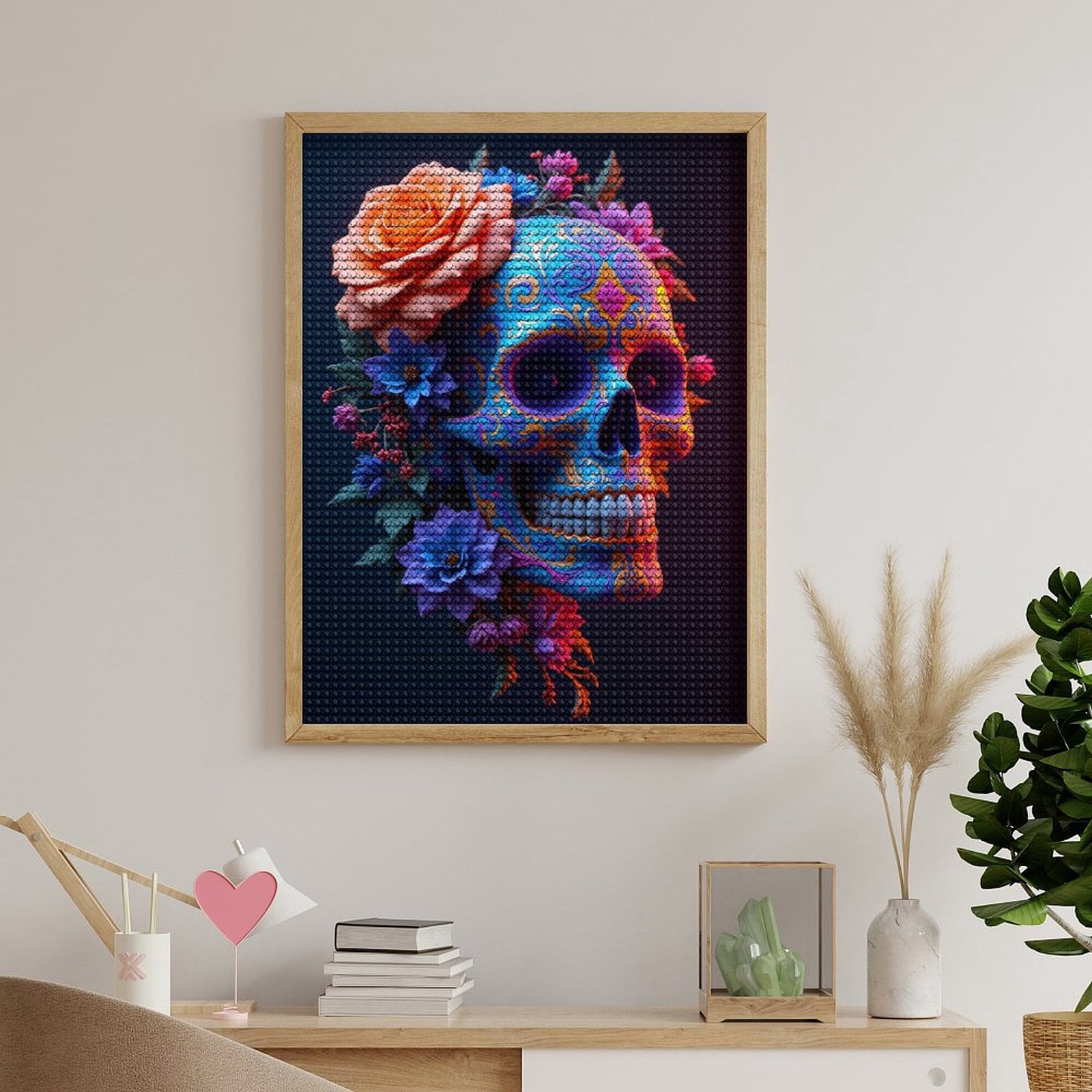 Diamond Art Kits for Adults, Colorful Floral Ornate Skull Art 5D Diamond Painting Kits for Adults Beginners, DIY Full Drill Diamond Painting, Gem Art and Crafts 12x16