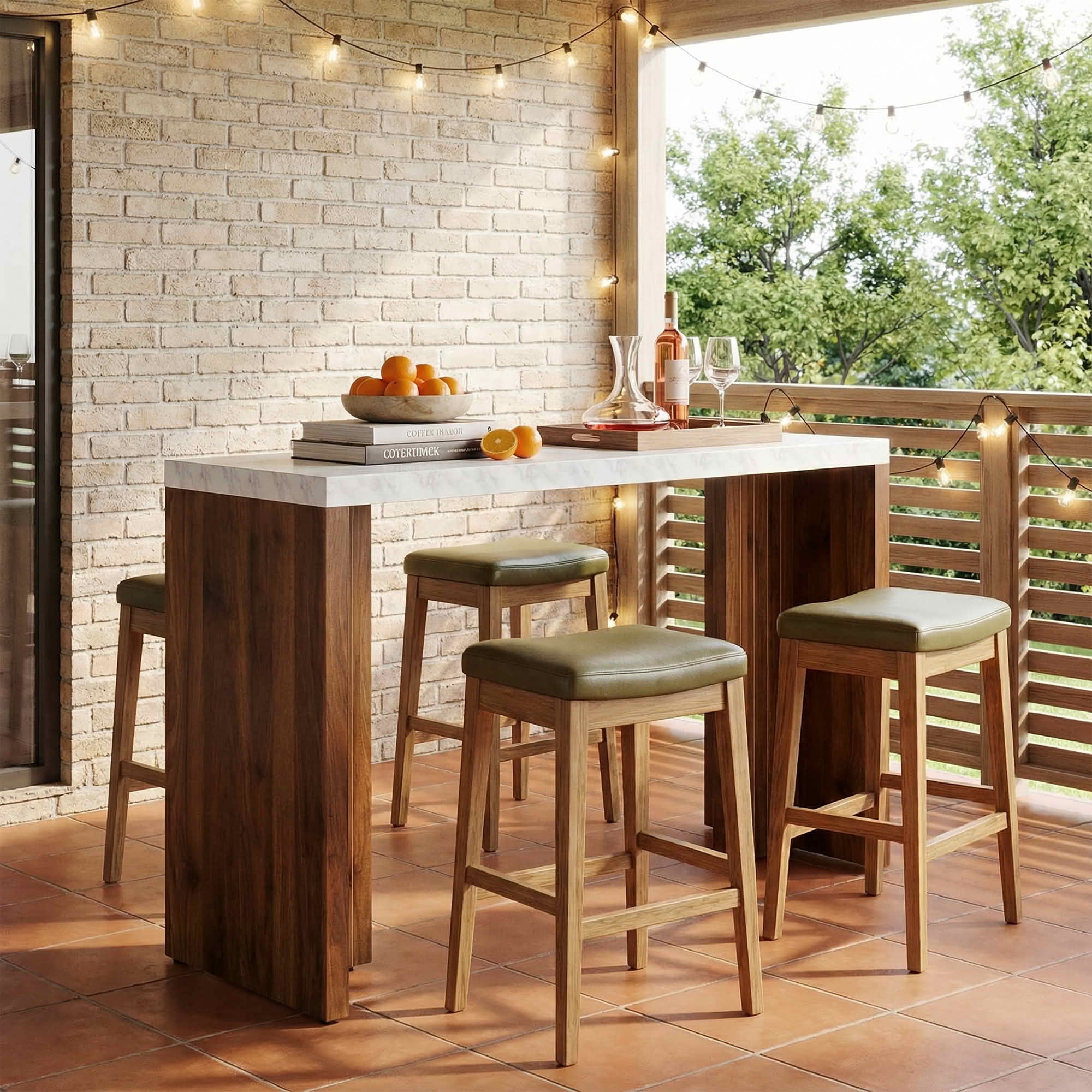 MAYEERTY 55.12" Minimalist Bar Table, Faux Marble Top & Dark Walnut Legs, 36.02" Height Heavy-Duty Home Bar Unit