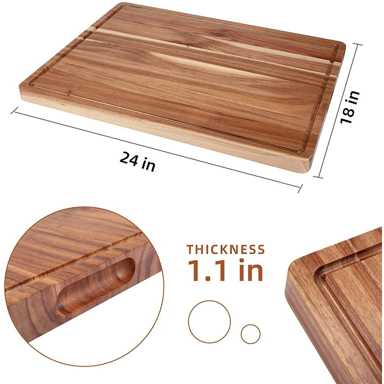 KitchenEdge Premium Acacia Wood Cutting Board Set of 3, Juice Groove and Non-Slip Feet, Thick Wood Trays for Cheese, Vegetables, Meat, Fruit, Heavy