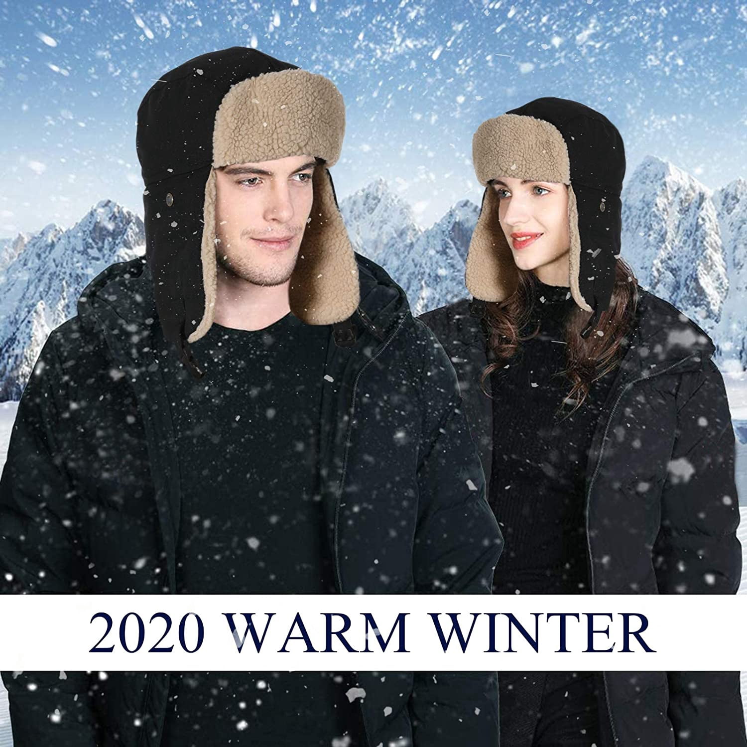 Muryobao Winter Hat Cold Weather Trapper Hat Outdoor Warm Windproof Ski Cap with Ear Flap Trooper Hunting Hats for Men Women Khaki