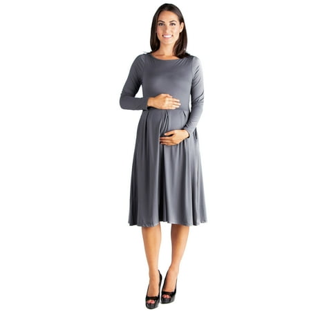 

24/7 Comfort Apparel Long Sleeve Fit and Flare Maternity Midi Dress