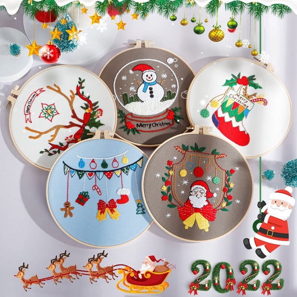 Manualidades Navidad Bordado A Mano Bordado Navidad Adultos Kit Bordado Navidad 3 Piezas - Punto De Cruz Para Principiantes, Con Bastidor Regalo Bordado DIY Kit Manualidades Navidad Para Principiantes