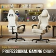 thumbnail image 6 of Luxvie Gaming Chair with Footrest PU Leather High Back Ergonomic Office Gamer Chair with Headrest and Massage Lumbar Cushion Racing Comfortable Computer Video Game Chair for Adults, Beige, 6 of 11