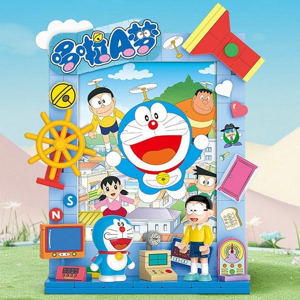 Bloques de construcción de micropartículas de dibujos animados Doraemon Nobita, juguete de montaje para niños, figura de Anime, regalo para niños, lindo