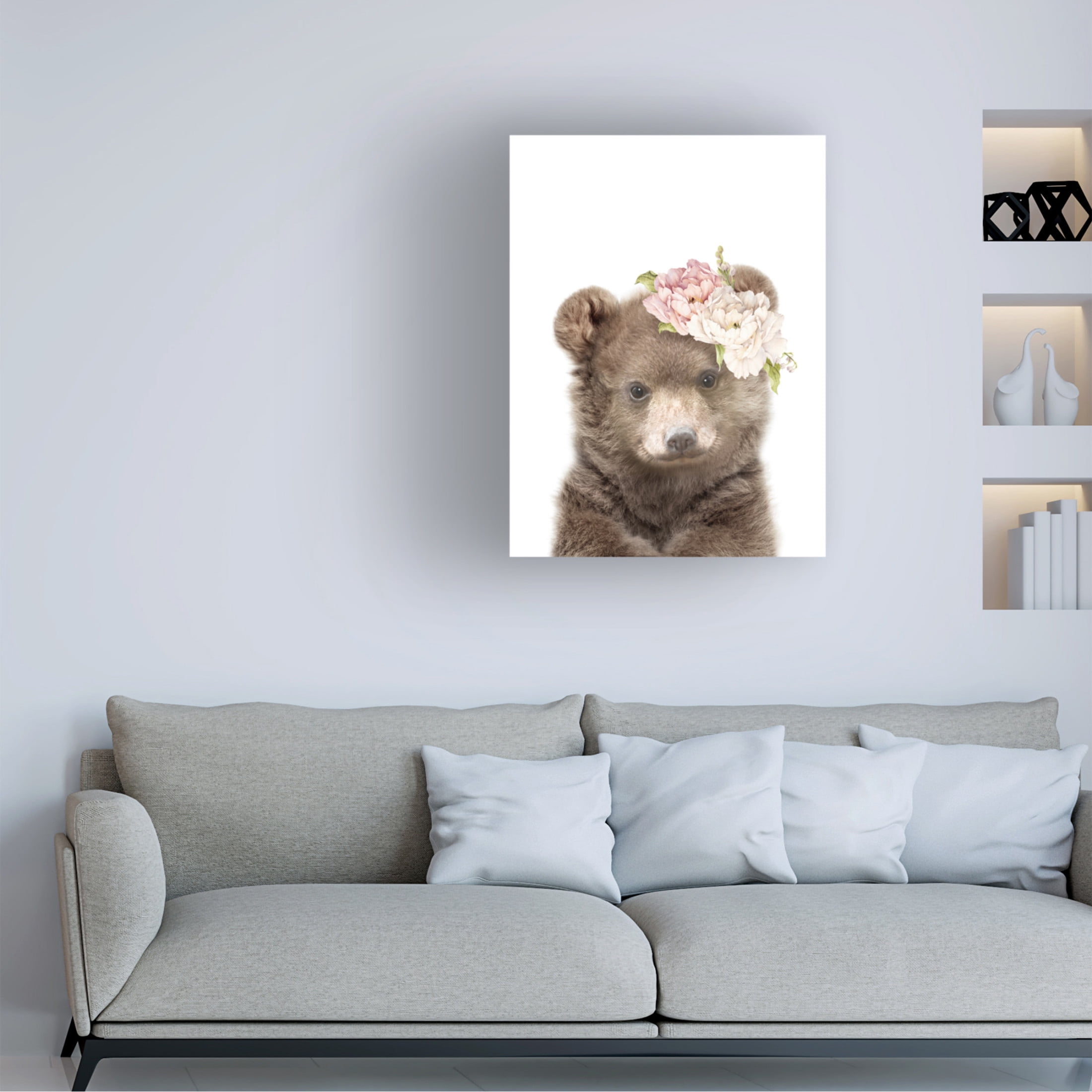 Trademark Fine Art Lola Peacock Floral Baby Bear Canvas Wall Art