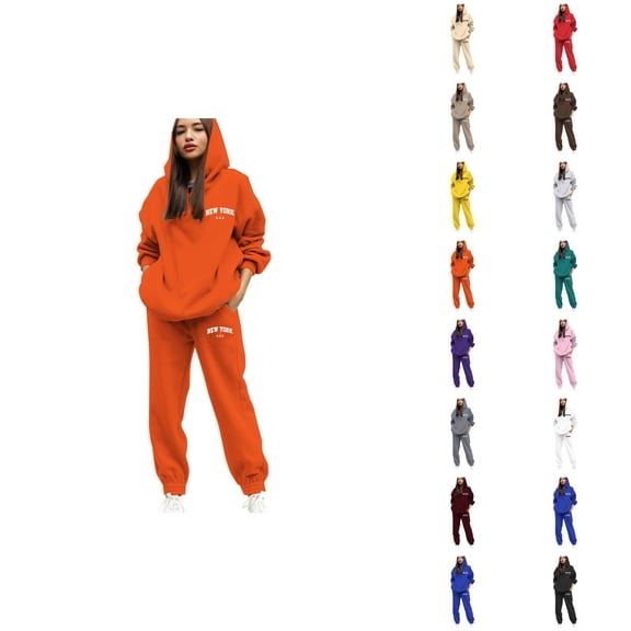 New York Womens Sweatsuits 2 Piece Set 2026 Fall Winter Trendy Hoodie and Jogger Sweatpants Matching Set Streetwear