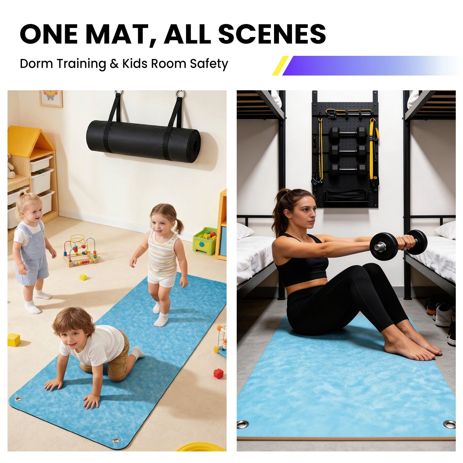 MAROUTE Commercial Grade Hanging Exercise Mat – Durable 5mm Thick PVC Yoga & Workout Mat with Reinforced Holes – Ideal for Home Gym, Pilates, Stretching, Group Fitness – Black