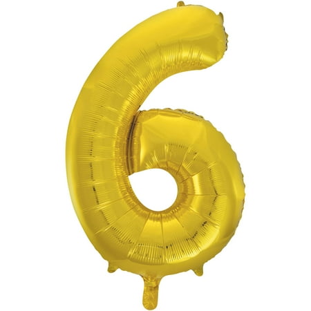Smiley Face Foil Balloon - Foil Big Number Balloon, 6, 34 in, Gold, 1ct