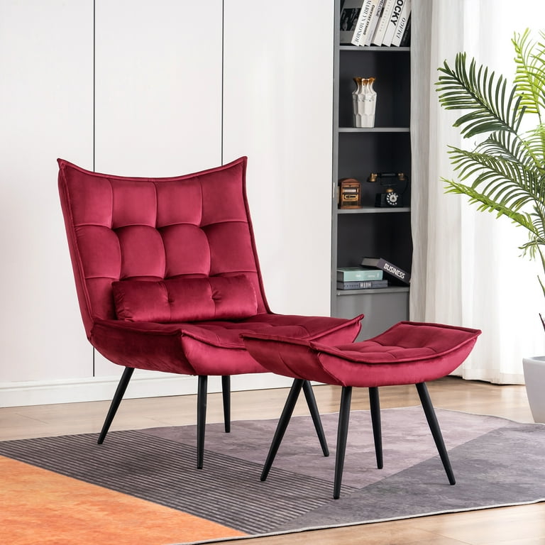 Burgundy accent chair with ottoman sales