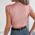 thumbnail image 4 of AherBiu Crop Tops pour Femmes Été Tricoté Crochet Couleur Unie Col Rond Manches Courtes Coupe Ample Pulls Tees, 4 of 5