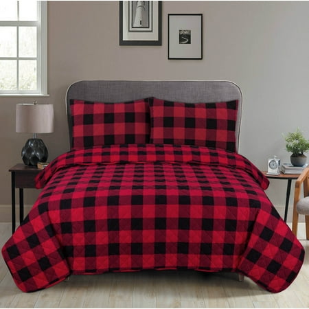 Mainstays Large Buffalo Plaid Flannel 3 Piece King Quilt Set
