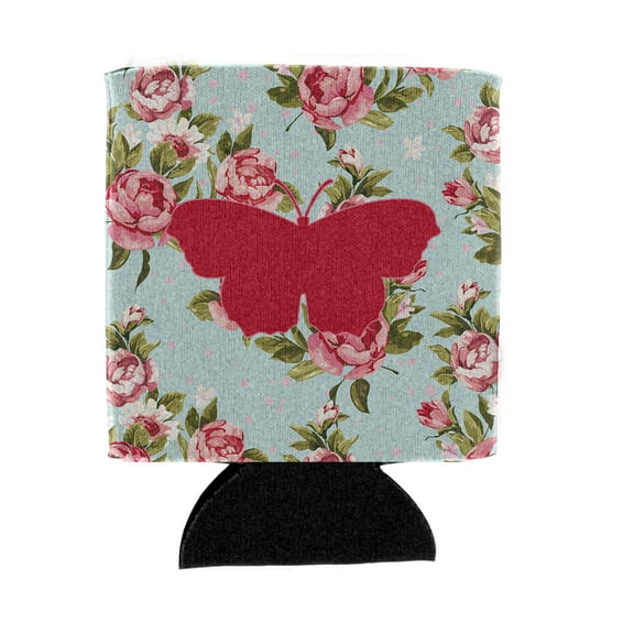 Butterfly Shabby Chic Blue Roses BB1049 Can or Bottle Hugger Blue