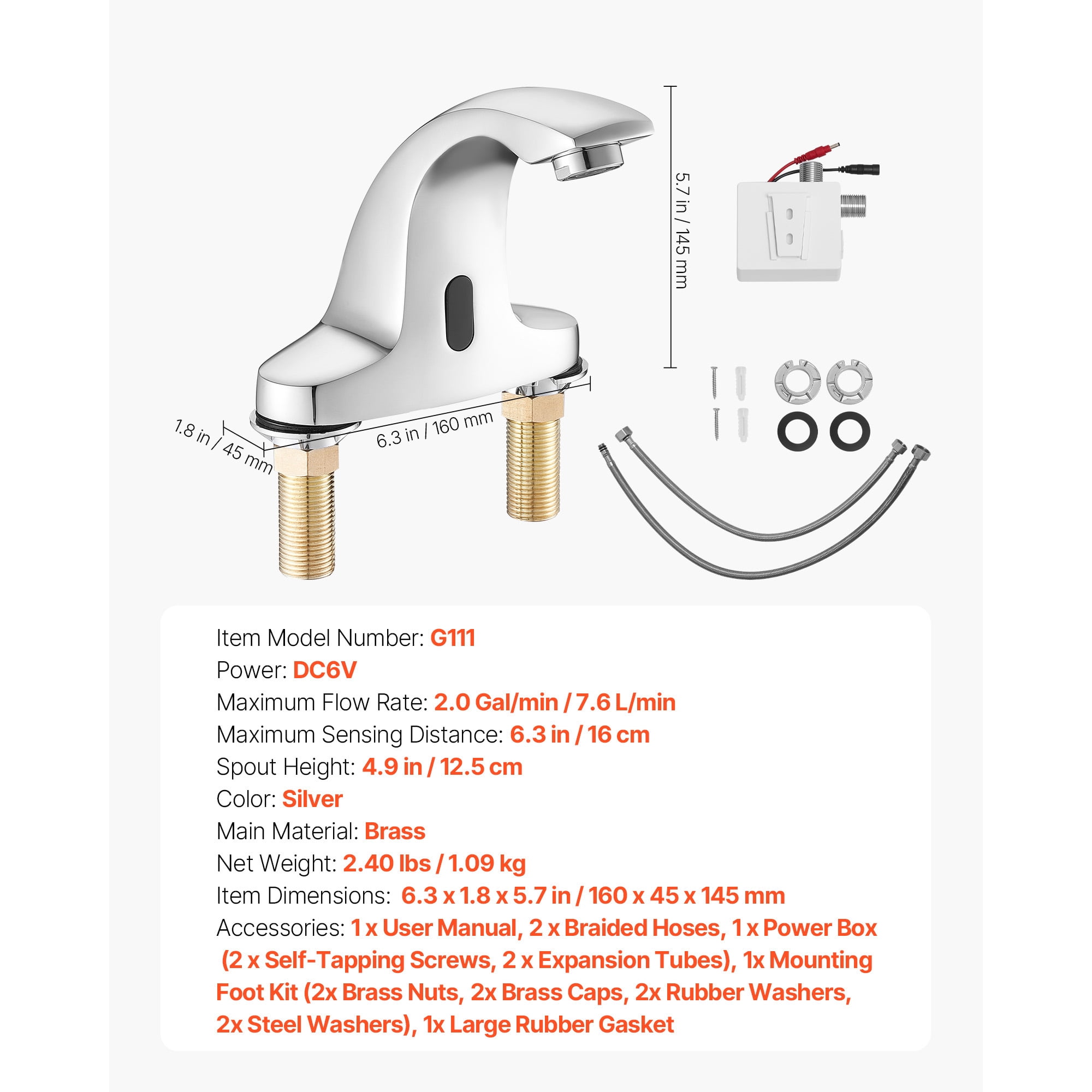 KFFKFF Touchless Bathroom Sink Faucet with Motion Sensor, Automatic Cold Water Restroom Faucet with Cover Plate, Battery Powered for 9/16 in Pipe, Chrome Finish