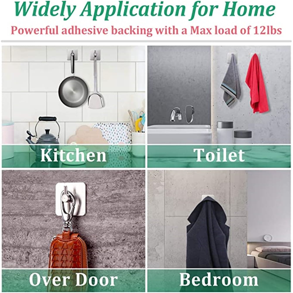 Kepooman Heavy Duty Wall Hooks Self Adhesive Towel Hook Waterproof Hooks, Adhesive Hooks for Hangingfor Keys Bathroom Shower Outdoor Kitchen Door Home Improvement Sticky Hooks 4 Pack, Silver Kepooman Heavy Duty Wall Hooks Self Adhesive Towel Hook Waterproof Hooks, Adhesive Hooks for Hangingfor Keys Bathroom Shower Outdoor Kitchen Door Home Improvement Sticky Hooks 4 Pack, Silver