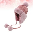 thumbnail image 6 of Earmuff Plush Ball String Hat Autumn Winter Warm Headwear Knitted Warm Keeping Earflap Hat for Adults (Claret), 6 of 6