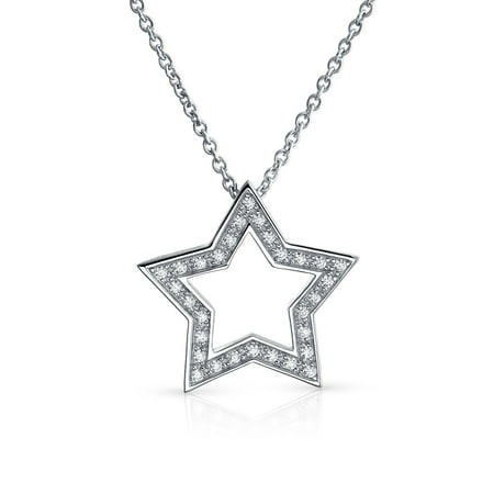 Divine Rock Pendant - Large Pave Cubic Zirconia CZ Patriotic American Rock Star Pendant Necklace For Women For Teen 925 Sterling Silver