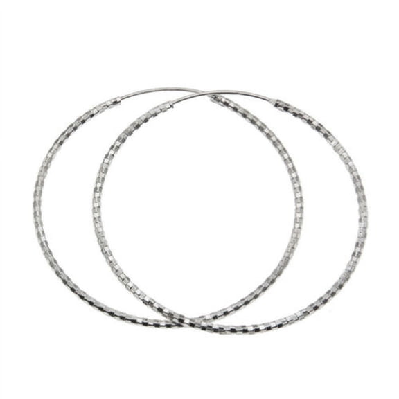 QQTDFG Sterling Silver 925 Sparking Diamond Cut Thin Large Hoop Earrings A4362-50 mm