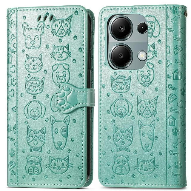 Funda Cartera FOXDOCK para Xiaomi Redmi Note 13 PRO 4G , Flip PU con Relieve de Gatos y Perros, Tarjetero y Soporte