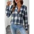 thumbnail image 3 of DOKOTOO Womens Plaid Shirts Casual V Neck Button Down Boho Blouses Long Sleeve Gingham Work Tops, 3 of 7