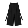 thumbnail image 7 of Karymi Workout Shorts Women Elastic High Waist Cargo Capri Pants, Wide Leg Cropped Trousers with Ribbon Detail and Pockets, Casual Solid Culotte Pants Women's Pants, 7 of 7