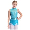 thumbnail image 1 of inlzdz Justaucorps Sans Manches à Franges pour Filles, Patchwork à Sequins, Franges, Performance, Bleu Vert 12, 1 of 7