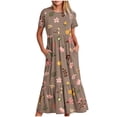 thumbnail image 1 of Fshaion Robe d'Été pour Femmes 2024 Grande Taille Manches Courtes Col Rond Ample Imprimée Couleur Longue Robe Liquidation à Moins de 10!, 1 of 4