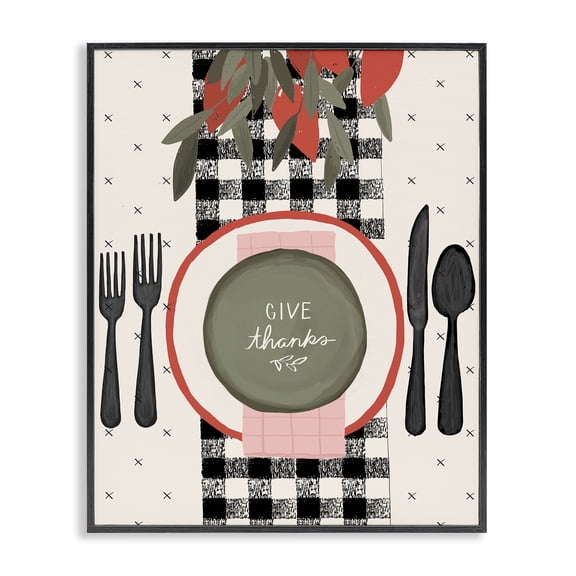 Stupell Industries Contemporary Give Thanks Sentiments Holiday Festive Table Setting Black Framed Giclee Art, 11 x 14, by Jess Bruggink