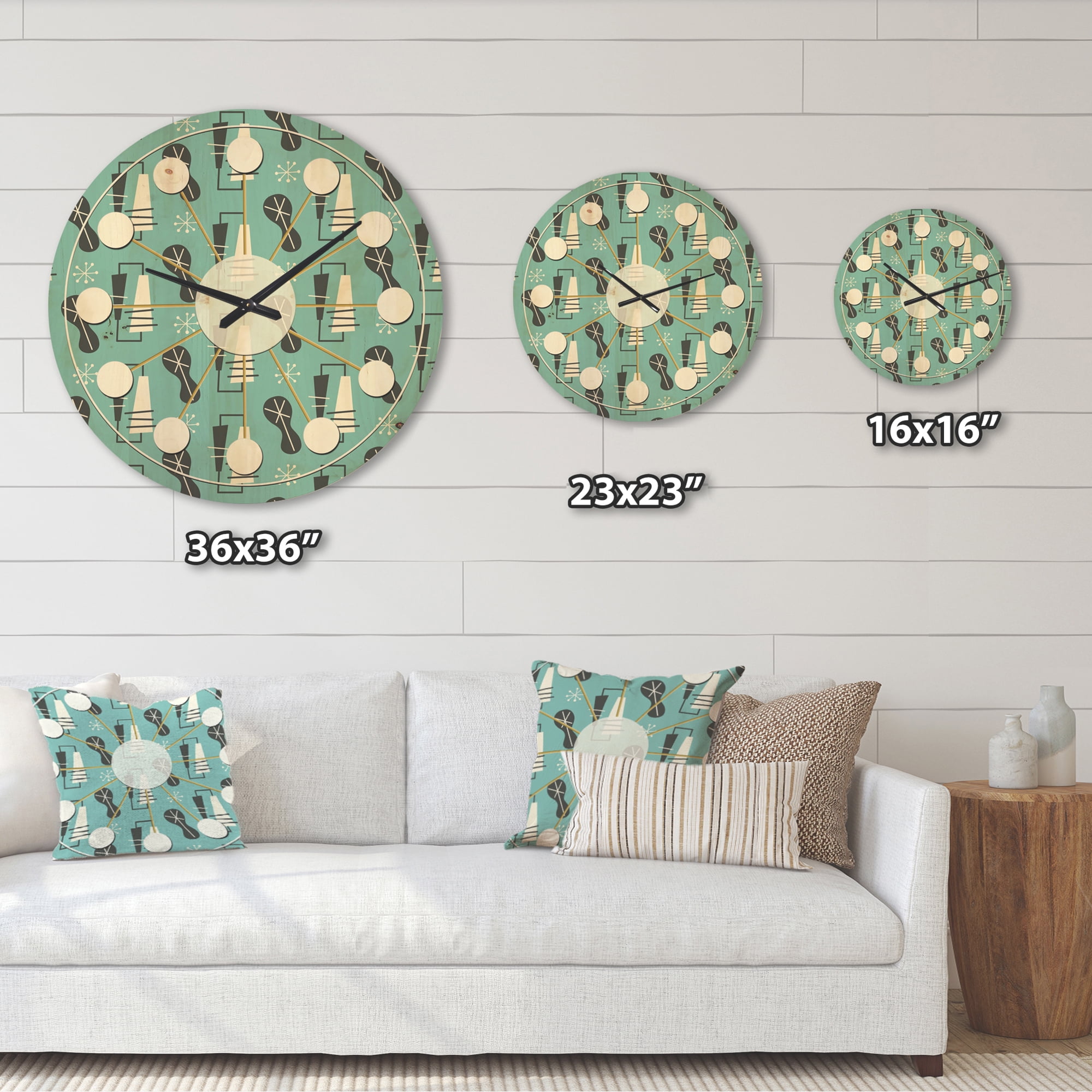 Designart '1950 Retro Pattern Shapes II' Mid-Century Modern Wood Wall Clock