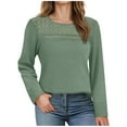 thumbnail image 2 of hoksml Women's Waffle Knit Long Sleeve T-Shirt - Solid Color Loose Fit Lace-Up Round Neck Casual Pullover, 2 of 5