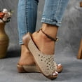thumbnail image 4 of Women Slippers with Arch Support Wedge Thick Sole Hollow Open Toe Slip-on Slides Women Footwear Beach Vacation Holiday Vintage FashionBeige 9.5, 4 of 8