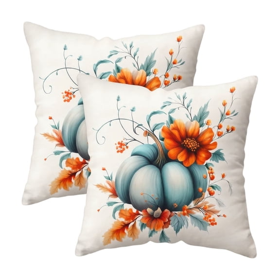Fall Harvest Throw Pillow Covers 18x18 Inch Set of 2, Printed Pumpkin Decorative Square Pillowcases, Farmhouse Holiday Cushion Covers for Sofa Living Room Home Fall Halloween Thanksgiving Decor