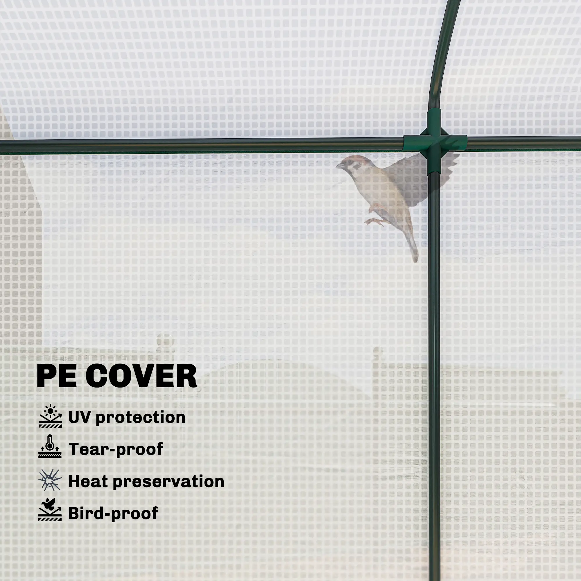 Green Large Outdoor Greenhouse with 140gsm PE Cover, Roll-Up Door & Mesh Windows, Powder-Coated Steel Frame, Windproof Level 4