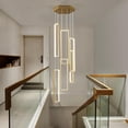 thumbnail image 3 of ZHLWIN Modern Kitchen Island Dimmable Pendant Light Fixture, Gold 114W LED Pendant Lights 6 Ring Rectangular Chandelier Staircase Large Chandelier Lobby Living Room Foyer High Ceiling Chandeliers, 3 of 7